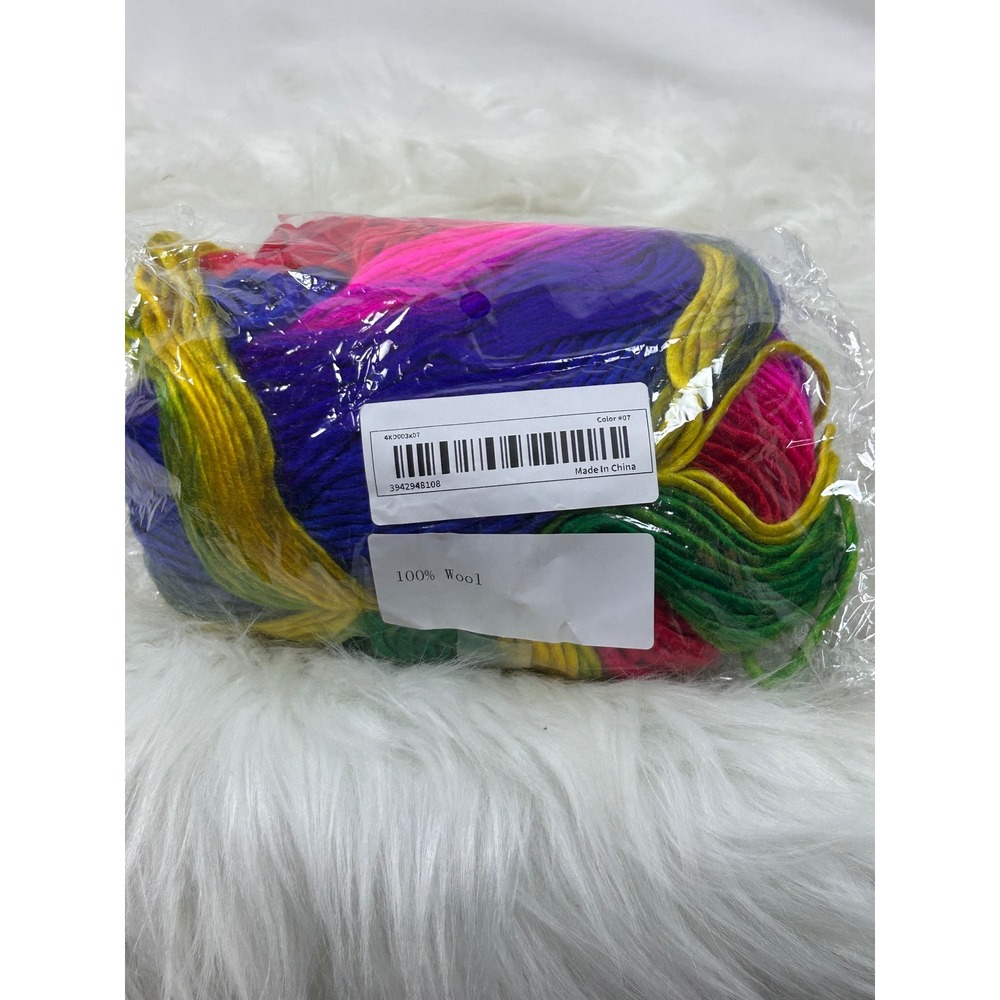 100% Wool Rainbow Multi Color Variegated Yarn Skein Color 07 NEW‎